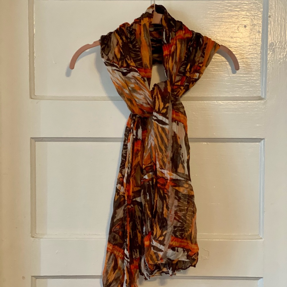 Wrap/ Scarf multi colored black orange brown white animal print
